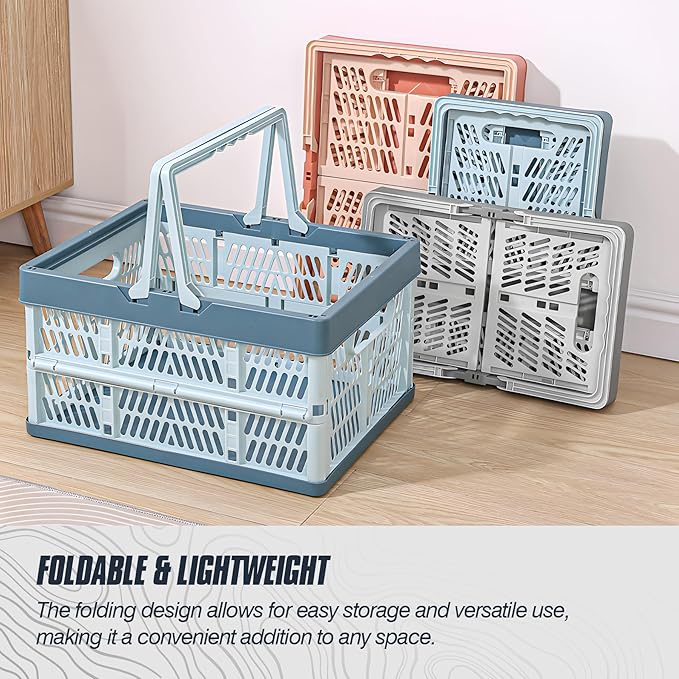 Domiella 2-Pack Foldable Storage Baskets, Collapsible PP Crates with Handles - 20L Capacity, Strong and Portable for Home Organization, Picnic and Shopping, Grey