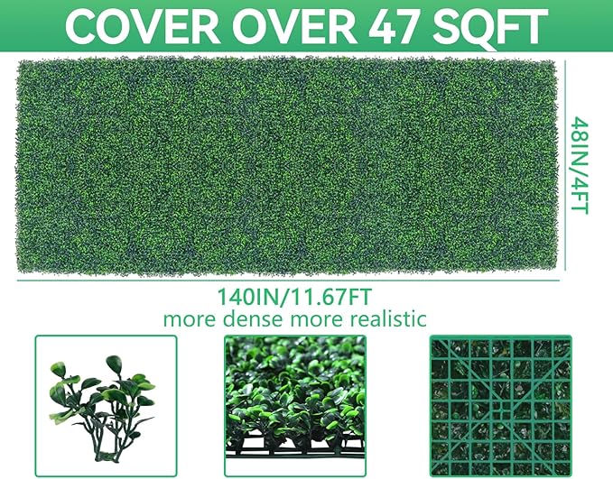 Artificial Boxwood Roll Panels,48"x 140"(47 sq.ft) UV-Anti Faux Ivy Leaves Privacy Fence Screen Grass Wall Roll Panels for Indoor Home Decor and Outdoor Garden Backyard