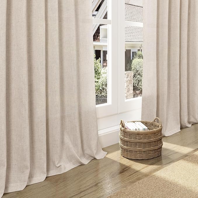 Nanspring Cream Beige Linen Curtains 84 Inches Long for Living Room Light Filtering Semi Sheer Curtain Back Tab Modern Farmhouse Decor Elegant Luxury Coastal Drapes for Bedroom Office 52x84,2 Panels
