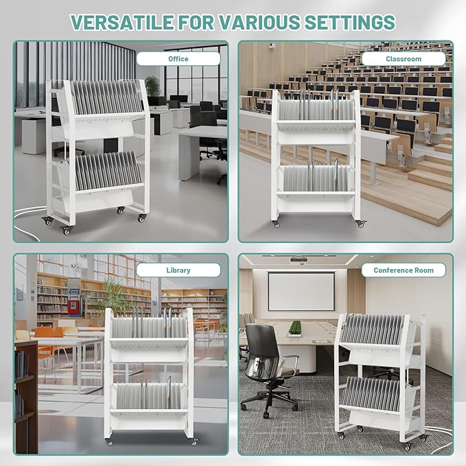 32-Device Mobile Charging Storage Cart with Lockable Wheels, 2 Power Strips, Charging Station with Removable Dividers & Cable Management for Laptops, Tablets, iPads, Chromebook for Classroom