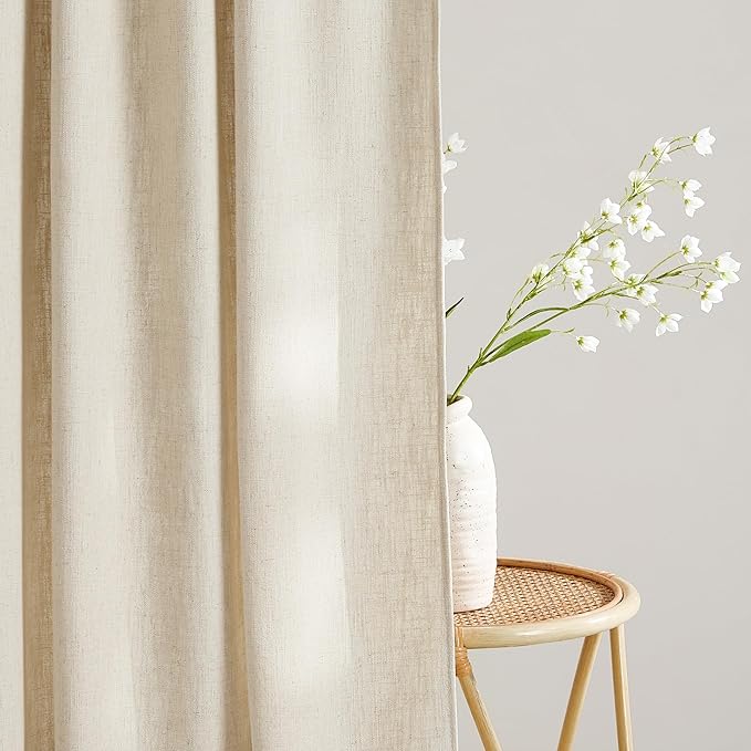 NICETOWN Natural Thick Linen Curtains 96 Inches Long for Living Room 2 Panels Set, Back Tab/Rod Pocket with Pleat Tape Privacy Added Window Treatments for Farmhouse/Bedroom, W55 x L96