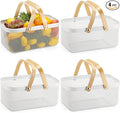 Sadnyy 4 Pcs Metal Wire Storage Basket with Handle Mesh Harvest Durable Vegetables Fruit Basket for Garden Organizing, Kitchen, Countertop, Closet, Bedroom (16 x 9.8 x 7.1 Inch,White)