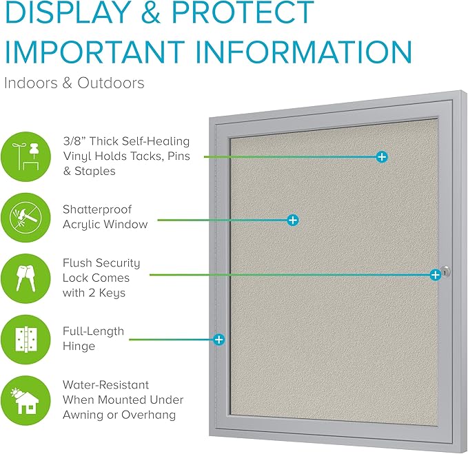 Ghent 36"x60" 2-Door Outdoor Enclosed Vinyl Bulletin Board, Shatter Resistant, with Lock, Satin Aluminum Frame - Ivory (PA23660VX-185), Made in the USA