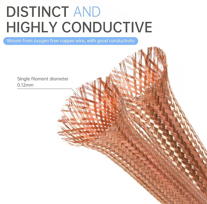 Copper Wire Loom - EMI/RFI Shielding Flexible Cable Management for Automotive Audio, Industrial Expandable Cables, Marine Wiring & Computer Case ﻿ (Pure Copper, 14mm (9/16")-6.56ft)