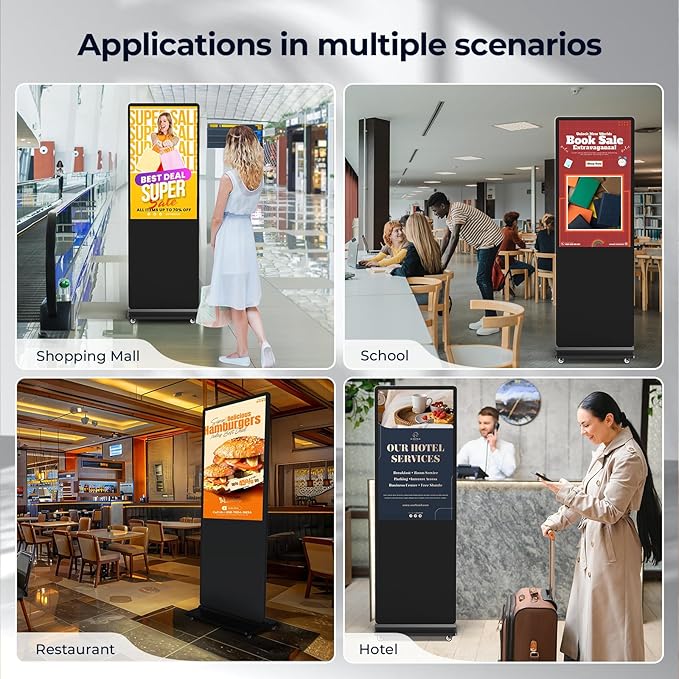 32/43/55/65 Inch Digital Signage Display, LCD Screen Advertising Display Kiosk Interactive Totem Floor Standing Auto AD Player with USB/HDMI/WiFi Android OS (65'' Non-Touch)