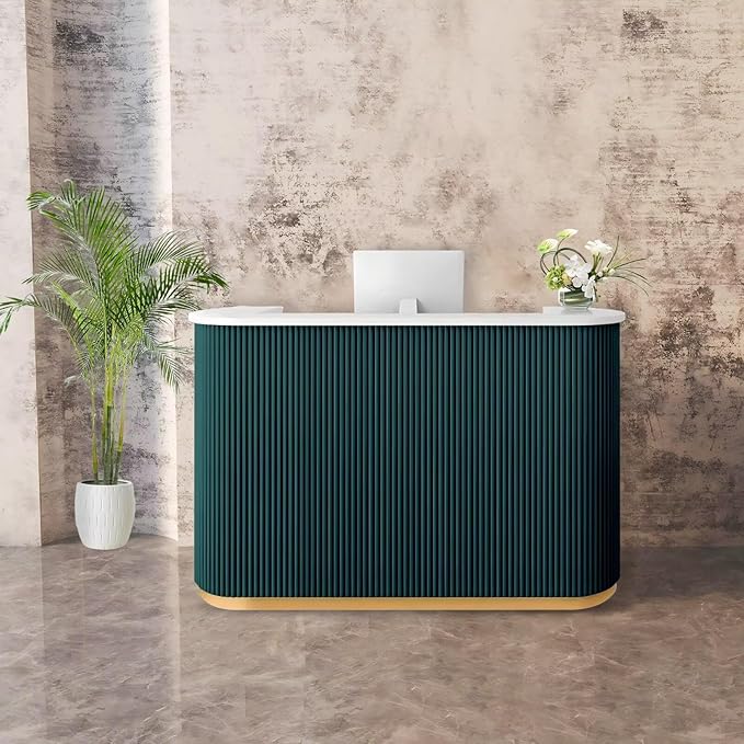 Small Reception Desk with Drawer and Cabinet Front Desk Receptionist Counter No Assembly Required Reception Room Tables Retail Checkout Counter for Shop Office Salon Lobby Green 47inch