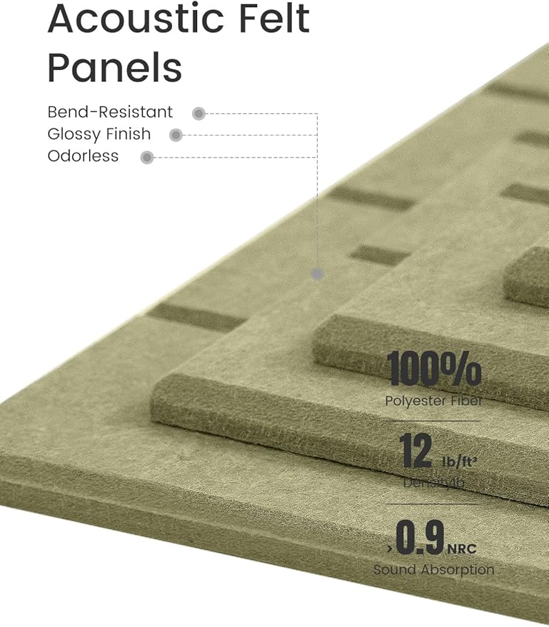 Large Felt Bulletin Board 48" x 36" Cork Board Alternative - 6 Pack with 40 Safe Removable Adhesive Tabs, Cork Boards for Walls Cork Board for Home Office Classroom Pin Board (Olive Green)