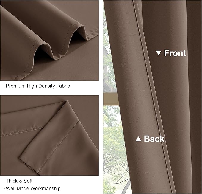 PONY DANCE Blackout Curtains & Draperies - Black Out Window Curtain 2 Panels Home Decoration Thermal Insulated Light Block Drapes Privacy Protect, 42 by 54 inches, Mocha, Set of 2