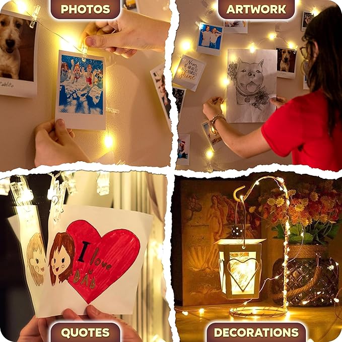 Mind-Glowing Photo Clips String Light - Dreamy Fairy Lights with Clips - Stocking Stuffers for Teen Girls 2025 - Trendy Stuff Room Decor - Christmas Gift for Any Year Old Tween Girl (50 LED, 16.4 ft)
