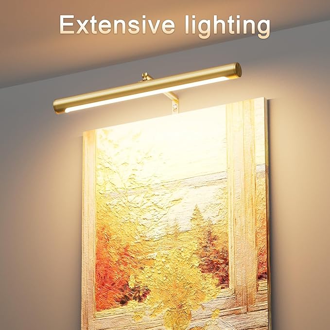 Picture Lights for Paintings Plug in, 16" Adjustable LED Gold Picture Light Art Light, Remote Control Gallery Painting Wall Light for Picture Display Dartboard Art Work (Gold)