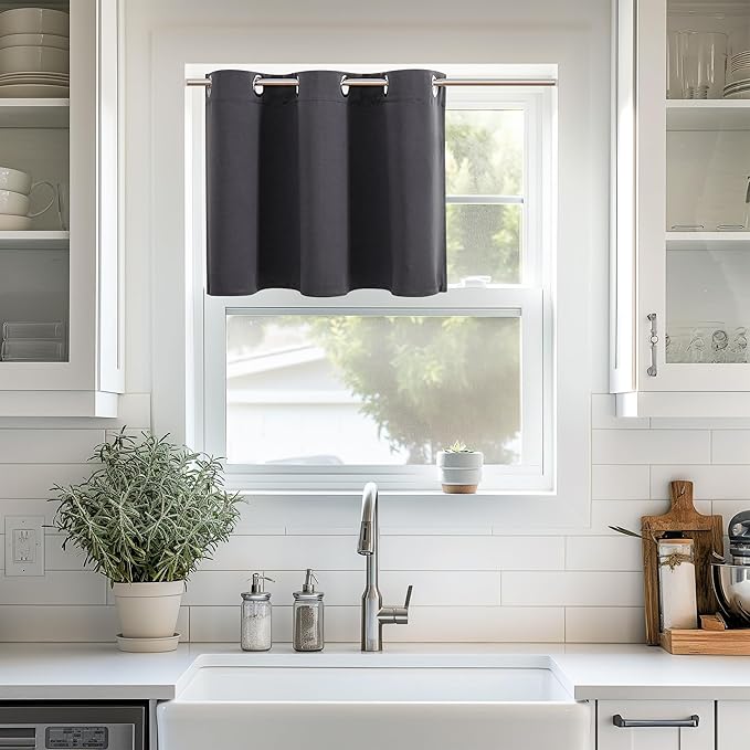 ChrisDowa Blackout Curtains 36 Inches Long for Living Room, Grommet Thermal Insulated Room Darkening Curtains for Bedroom (1 Panel Set, Dark Grey,52W x 36L)