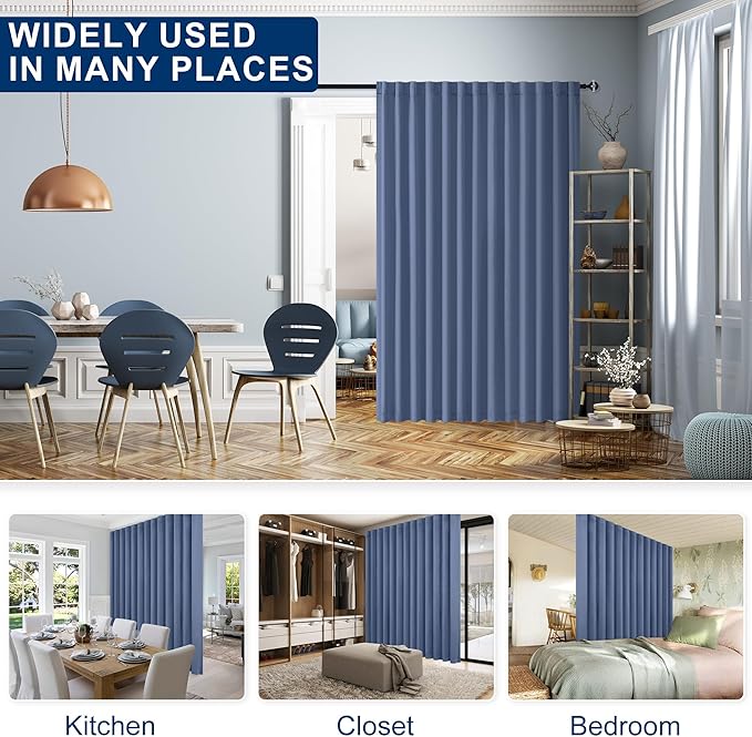 Hiasan Patio Sliding Room Divider Door Curtains - Extra Wide Privacy Room Thermal Insulated Blackout Curtain with Back Tab & Rod Pocket for Bedroom Partition(100 x 108 Inches, Dusty Blue)