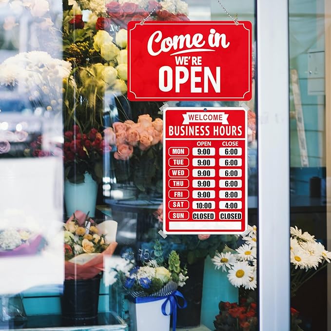 Open Closed Signs Business Hours Sign Set for Window Door Open Signs for Business Hour Closed Open Flip Sign Store Resturant Bar Red