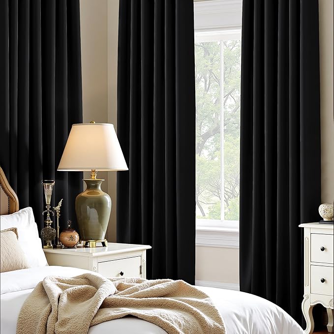 PONY DANCE Blackout Curtains 80 inches Long 2 Panels Set for Bedroom, Lights & Drafts Blocking Window Curtains Room Darkening Drapes for Living Room, W42 x L80 inch, 2 Panels, Black