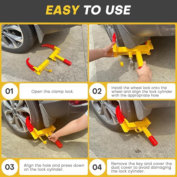 2PCS Trailer Wheel Lock | Universal Adjustable Trailer Wheel Lock Anti Theft with 6 Keys, Anti-Theft Protection for Cars, SUVs, RVs, ATVs, Motorcycles, Boats & Golf Carts (Red)