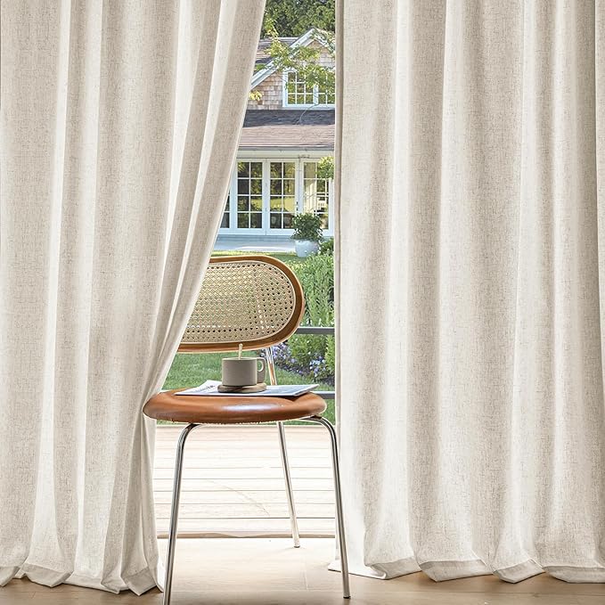 MIULEE Non-See-Through Privacy Linen Curtains 2 Panels, Light Filtering Window Curtains Farnhouse Textured Back Tab Semi Sheer Drapes for Bedroom Living Room, 52 x 63 Inches Long, Linen