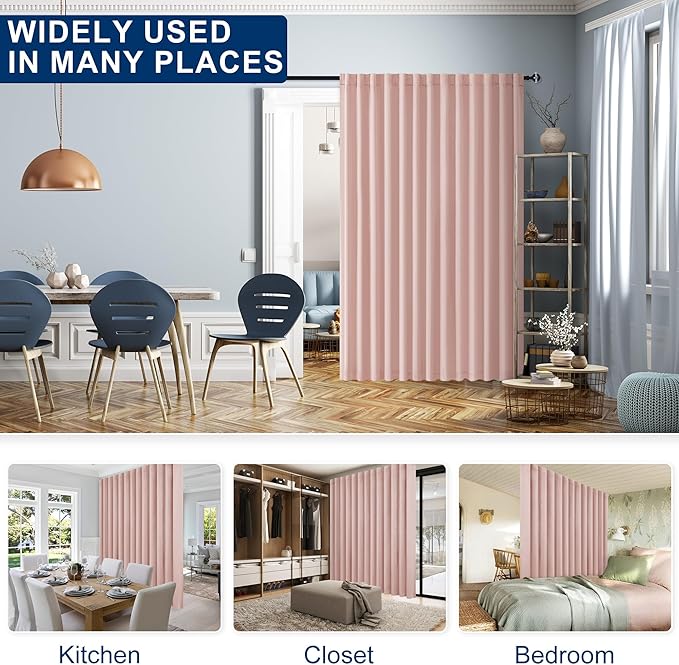 Hiasan Patio Sliding Door Room Divider Curtain Privacy Blackout Thermal Insulated Curtains with Back Tab & Rod Pocket for Bedroom Partition, Living Room Shared Office(100 x 96 Inches, Blush Pink)