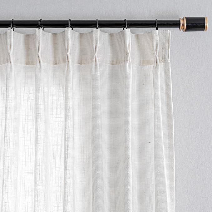 MYSKY HOME Natural Living Room Curtains 96 Inch Long 2 Panel Sets, Soft Cotton Blend Semi Sheers Light Filtering Pinch Pleated Privacy Drapes for Patio Nice Vertical Elegant Style, Beige, 40 x 96 in