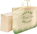 Simply Cool 50 Pack Reusable 'Thank You' Eco-Friendly Grocery Shopping Bags 19.6" x 16.1" x 7" 60 gsm Durable, Recyclable, Washable, Foldable, Portable Tote Bags Bulk (Cream, Loop Handle)