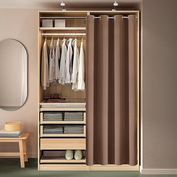 ChrisDowa Blackout Door Curtains for Doorway Privacy, Grommet Closet Curtains for bedroom closet door, Thermal Insulated Temporary Doorway Cover Room Divider Drapes (1 Panel, Cappuccino, 34 x 80 Inch)