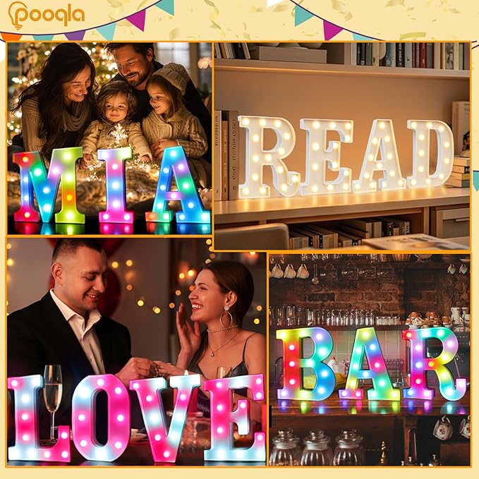 Pooqla Colorful Light Up Letters with Remote, Upgraded 35 Colors LED Marquee Letters, RGB Lighted Letter for Girls Teenager Gift, Birthday, Party, Wedding, Night Light, Room, Bedroom Decor, Letter D