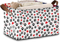 Paw Print Storage Basket Large 17x11.5x10.5 Inche-Collapsible Fabric Organizer Bin with Handles for Pet Lovers, Nursery, Bedroom-Foldable Decorative Hamper with Heart & Paw Design-Single Pack