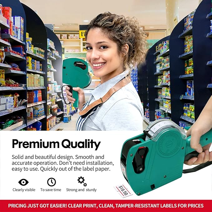 KPX MX5500 Pricing Tag Gun with 5150 pcs Sticker Labels & Extra Inker, 8 Digits Tag Maker for Retail Shop, Grocery Store (Green)