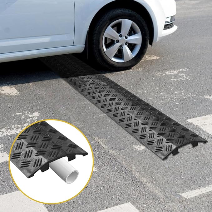 Cable Ramp Traffic Protector - Outdoor Drive Over Speed Bump | Protective Cover for Driveway, Garage, Garden, Sidewal Walkway Gravel Asphalt and Parking Areas