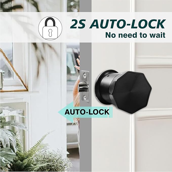 Black Door Knobs with Digital Keypad Lock, Electronic Door Lock with Handle for Home, Bedroom, Apartment, Garage, Office