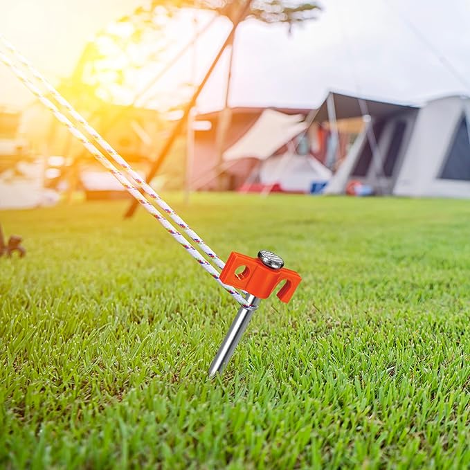 Tradesparker Tent Stakes 22-Pack 10Inch Heavy Duty Garden Stakes Canopy Anchors Double-Sided Hook Design - Includes Ropes for Camping Tents, Pop Up Canopies and Outdoor Events, Orange