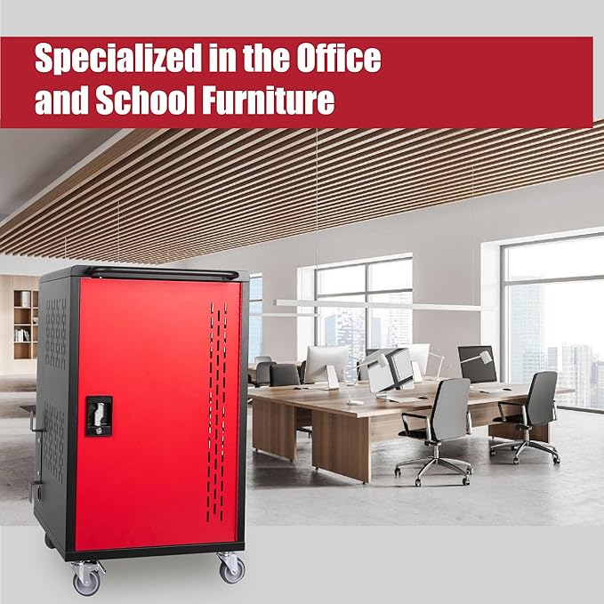 Laptop and Tablet Charging Cart, 32 Unit Device Mobile Charging Station for Chromebook, Tablet, Laptop, with Charging Port Screen Size Up to 15.6", Suitable for Office, Classroom, etc