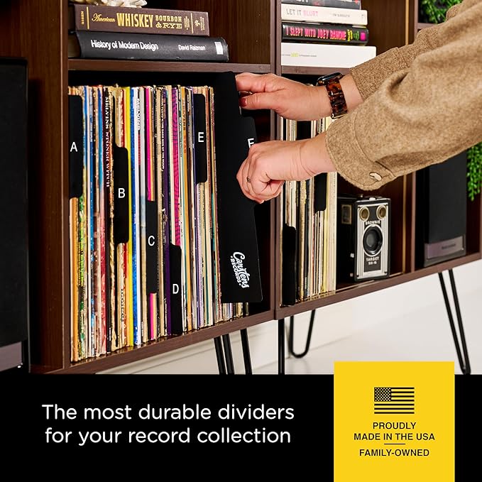 Carstens Records Heavy Duty Vinyl Album Dividers | 12" LP Separators with Tabs | Made in The USA | Music Organizer Tabs for Collectors (Black, Double-Sided, A-Z Vertical Tabs, 26 Tab Set)