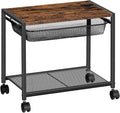 HOOBRO Under Desk Printer Stand, Industrial Printer Cart with Storage Shelf, 2-Tier Mobile Printer Table on Wheels, Heavy Duty Machine Storage Rack for Office and Home Rustic Brown + Black BF12PS01