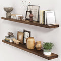 fuqing Rustic Floating Shelves, 48 Inch Floating Shelf Set of 2, Solid Wood Wall Mounted Shelves Dark Wood Shelves for Bedroom Bathroom Living Room - Dark Walnut