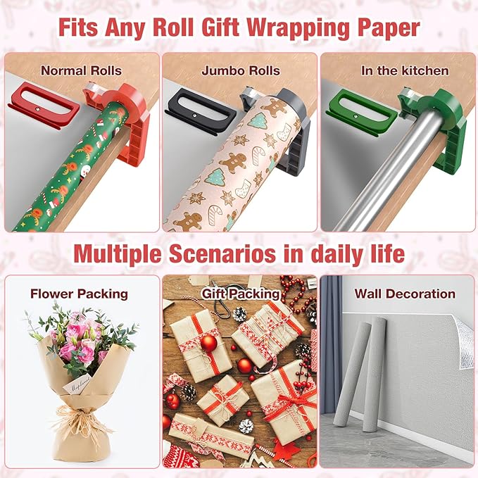 Tabletop Gift Wrapping Tool with Tape Dispenser & Cutter–2 Pack Adjustable Wrapping Paper Table Clamps with 2 Tapes–Perfect for Christmas, Holidays, and Crafting