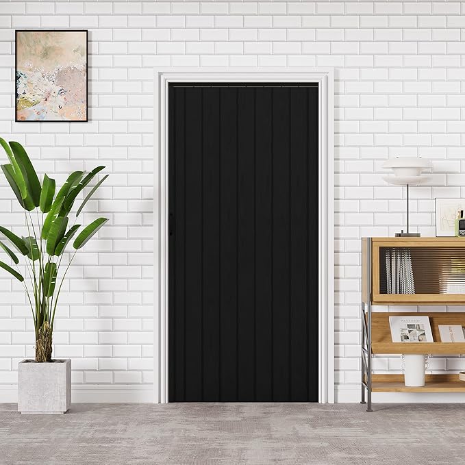 36" x 80" Accordion Doors Interior Folding Door, Black PVC Accordion Door for Opening Width: 24"-36", Adjustable Height & Width, Two Strong Magnetic Blocks for Close Tightly, Protect Privacy