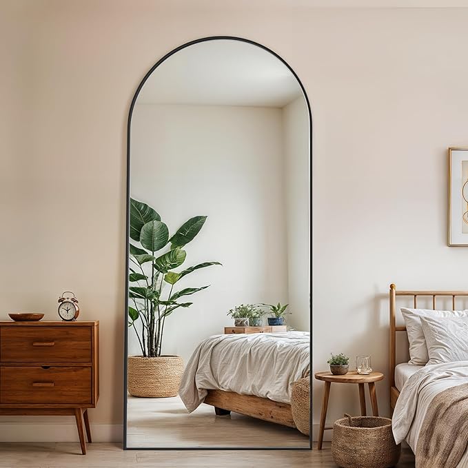 Full Length Mirror, 71" x 28" Arched Full Body Mirror Large Standing Floor Mirrors, Mirrors for Bedroom, Bathroom, Living Room Standing or Wall Leaning, Black