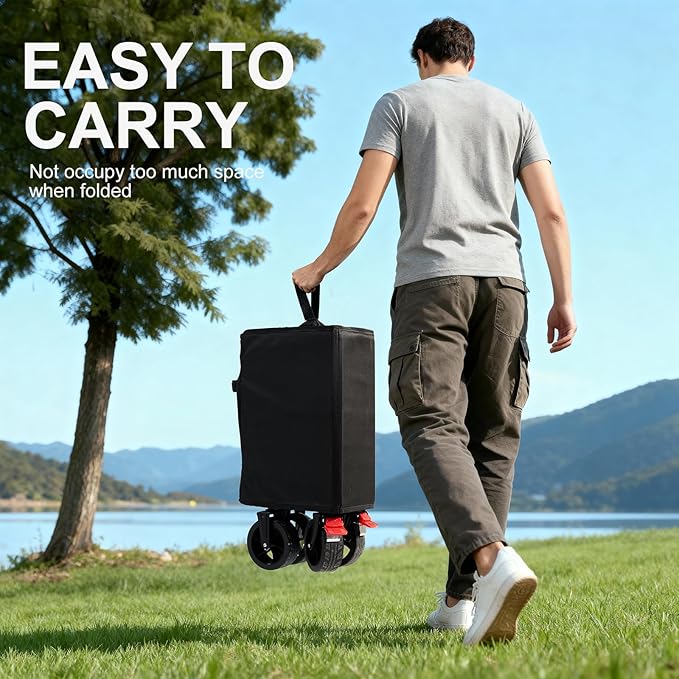 Collapsible Wagon Cart with Extended Tailgate,Heavy Duty Folding Cart, 155L Foldable Utility Wagons for Beach, Picnic, Grocery, Outdoor Camping(Black)