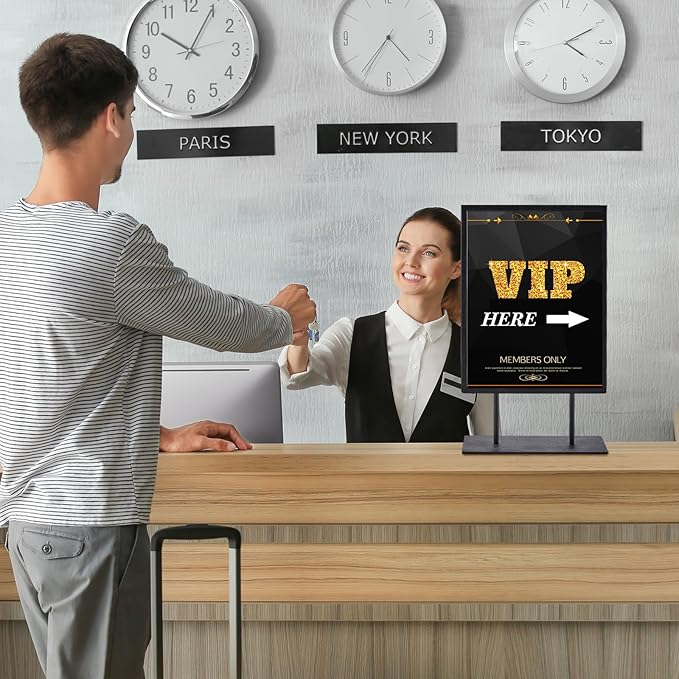 Zhengmy Tabletop Sign Holder with Flat Base Double Sided Countertop Sign Holder Desktop Display Stand Metal Poster Display Stand for Office Store Restaurant Hotels, Black(11" X 8.5",Vertical,1 Pcs)