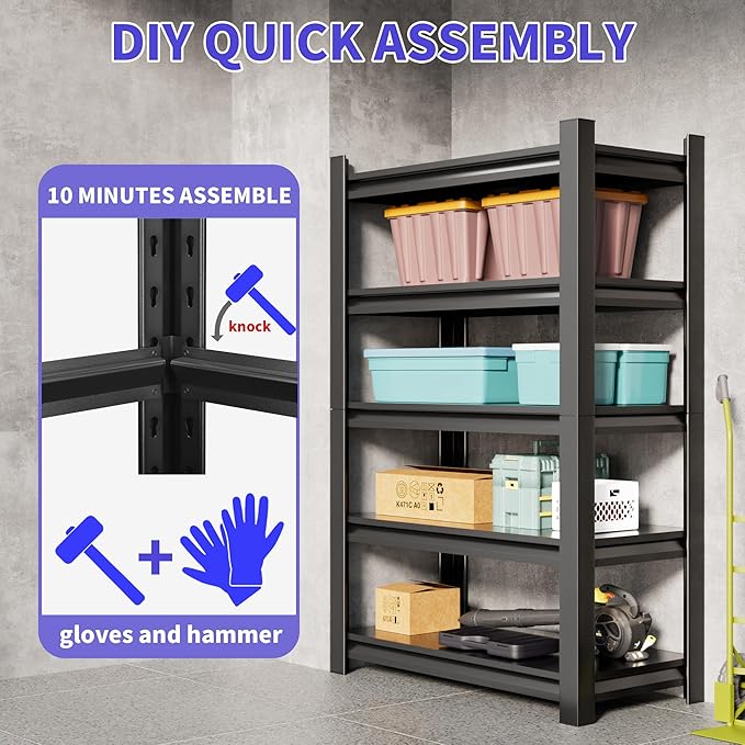 2 Sets Metal Garage Shelving Unit,78"H Heavy Duty 5-Tier Adjustable Storage Rack,16"D x 40"W x 78"H Steel Shelving,3000 lbs Industrial Shelves for Heavy Tools and Equipment,Ideal for Garage, Basement