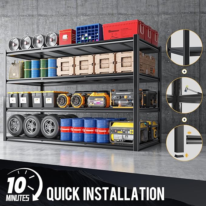 59.8" H Garage Shelving 2400LBS Metal Shelving Unit Adjustable Garage Storage Shelves 4 Tier Heavy Duty Storage Rack for Pantry Warehouse Industries 59.8" W x 59.8" H x 24.2" D, 2 Pack