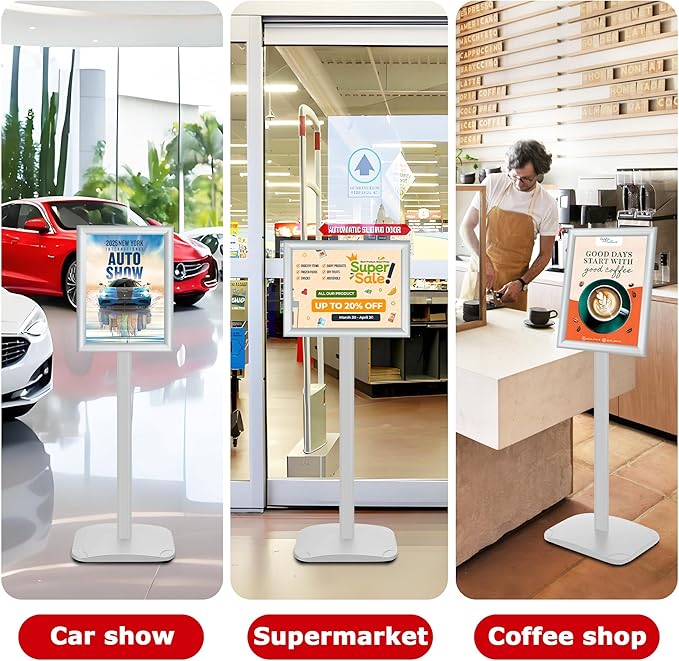 Heavy Duty Standing Sign Holder 8.5x11 Inch - Pedestal Floor Sign Stand with Weighted Base - Vertical & Horizontal View Poster/Menu Holder for Indoor/Outdoor Business Store Advertising, Silver