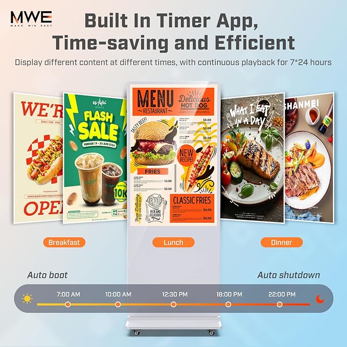 MWE 37 Inch Digital Signage Displays, LCD Screen Advertising Kiosk with Custom Service, Indoor Floor Standing Commercial Totem, Android System Vertical Poster with Auto Media Player-White