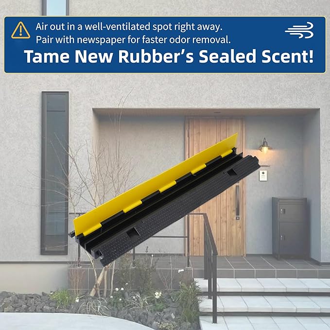 Nisorpa Cord Protector Ramp 2", 40000 lbs Heavy Duty Rubber Outdoor Extension Cable Wire Hose Cover Ramps, 2 Channels Slow Down Speed Bump for High Traffic Driveway Road, Garage, Property Area, 3.25ft