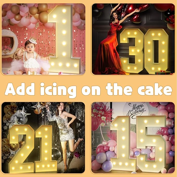 imprsv 4FT Marquee Numbers, Light Up Numbers 4 for 40th Birthday Decorations, Marquee Light up Letters Anniversary Party Decor, Pre-Cut Foam Board Kit