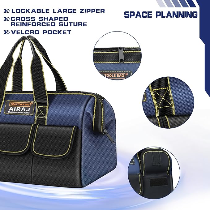 Tool Bag 2-Pack Set | AIRAJ 18" & 14" Portable Tool Storage Bag | Wide Mouth Tool Bags for Men and Women | Small Tool Tote | Tool Organizer for Home Repairs,Garage Storage,Professional Work | Tool Box