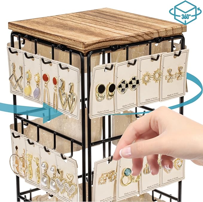 360 Rotating Earring Display Stands for Selling, Earring Rack Display Holder Stand, Jewelry Display for Selling Earring Cards, Necklaces, Rings, Bracelets, Hair Accessories (2 Pack)