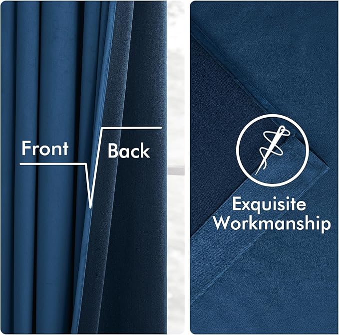 MIULEE Velvet Curtains 96 Inches Long 2 Panels Set for Bedroom, Pinch Pleat Back Tab Thermal Insulated Living Room Darkening Drapes Pleated Blackout Floor to Ceiling Curtains with Hooks, Navy Blue