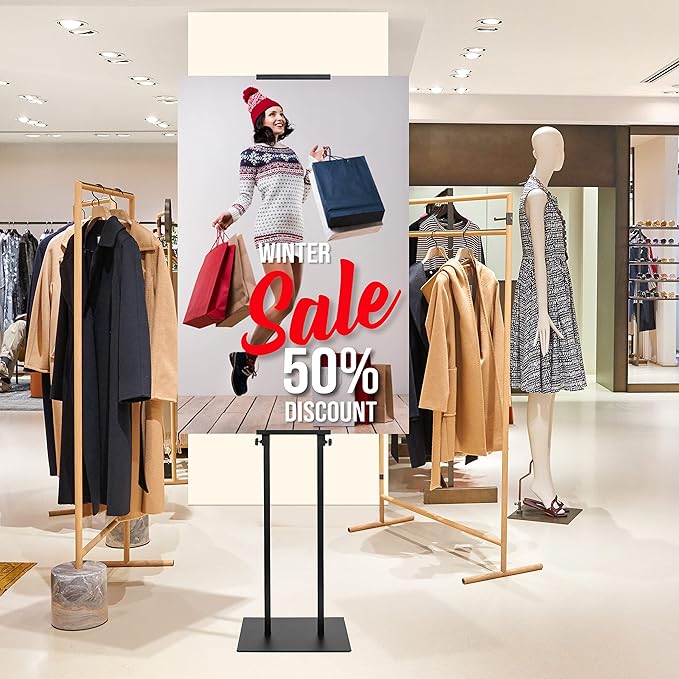 Poster Holder for Display, Adjustable Pedestal Sign Stand Up to 78 Inches, Double Sided for Board & Foam, Sign Holder Stand with Non-Slip Mat Base for Wedding, Restaurant or Business (Black)