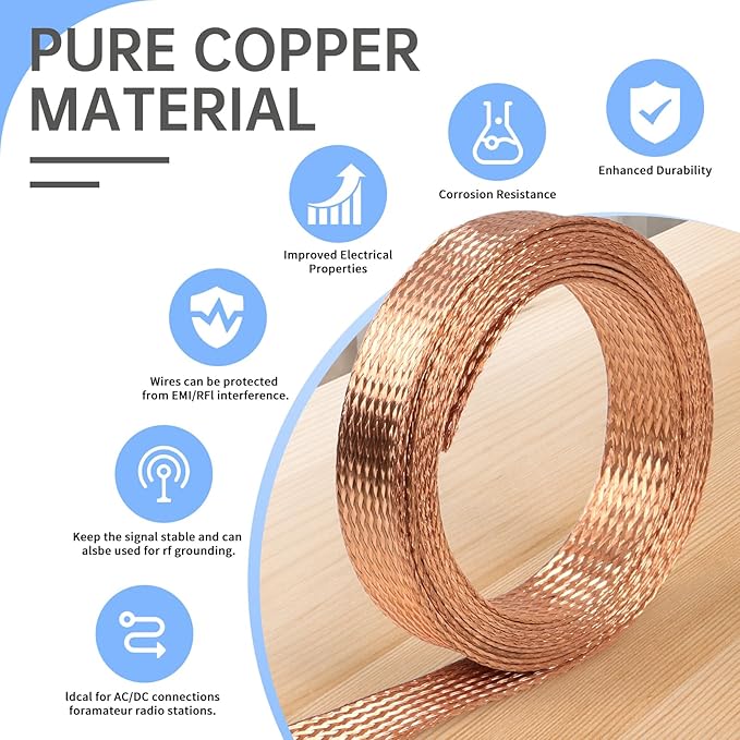 Copper Wire Loom - EMI/RFI Shielding Flexible Cable Management for Automotive Audio, Industrial Expandable Cables, Marine Wiring & Computer Case ﻿ (Pure Copper, 6mm (1/4")-16ft)